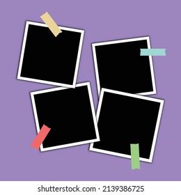 Cuatro marcos fotográficos pegados por el vector de fondo de la cinta