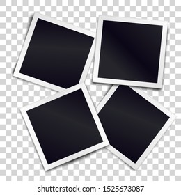 Four photorealistic blank retro photo frames over transparent background. Vector illustration