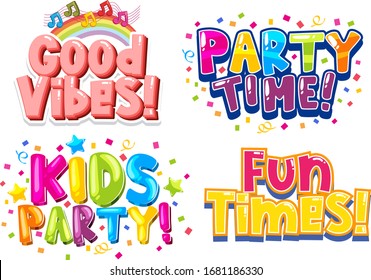 Four phrases design in colorful fonts illustration
