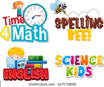Four phrases design with pictures in background illustration