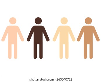 four pictograms of human figures with different skin color