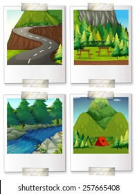four pictures of camping scenes