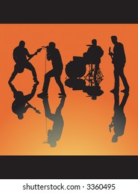 Four piece band silhouette rocking out. Can be ungrouped.