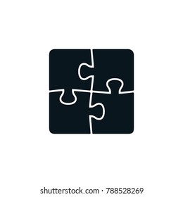 Four piece black puzzle. Vector isolated puzzle elements.