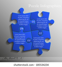 Four piece flat puzzle infographic presentation. 4 step circle business diagram. Four section compare service banner. Vector illustration template shape . 3d Abstract Background