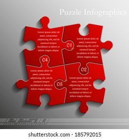Four piece flat puzzle infographic presentation. 4 step circle business diagram. Four section compare service banner. Vector illustration template shape . 3d Abstract Background