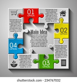 Four piece flat puzzle round infographic presentation. 4 step circle business diagram. Four section compare service banner. Vector illustration template shape . 3d Abstract Background