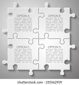 Four piece flat puzzle round infographic presentation. 4 step circle business diagram. Four section compare service banner. Vector illustration template shape . 3d Abstract Background