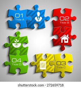 Presentación de infografía redonda de puzzle plano de cuatro piezas. Diagrama de negocio de círculo de 4 pasos. Cuatro secciones comparan el Anuncio de servicio. Forma de Plantilla de Ilustración vectorial . Fondo Abstractas 3d