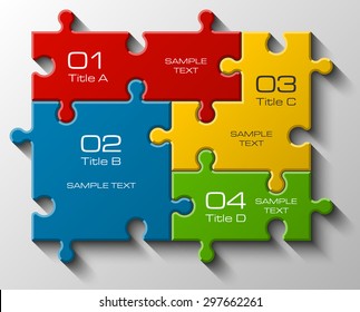 Four Piece Flat Puzzle Round Infographic Presentation. 4 Step Circle Business Diagram. Four Section Compare Service Banner. Vector Illustration Template Shape . 3d Abstract Background