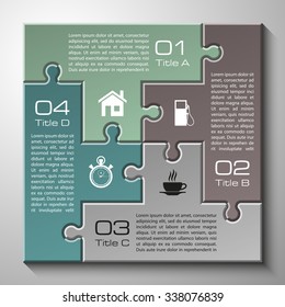 Four piece flat puzzle round infographic presentation. 4 step circle business diagram. Four section compare service banner. Vector illustration template shape . 3d Abstract Background