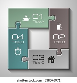 Four piece flat puzzle round infographic presentation. 4 step circle business diagram. Four section compare service banner. Vector illustration template shape . 3d Abstract Background