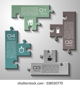 Four piece flat puzzle round infographic presentation. 4 step circle business diagram. Four section compare service banner. Vector illustration template shape . 3d Abstract Background