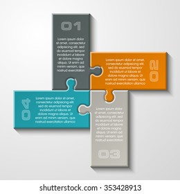 Four piece flat puzzle round infographic presentation. 4 step circle business diagram. Four section compare service banner. Vector illustration template shape . 3d Abstract Background