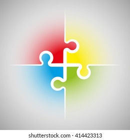 Four piece flat puzzle round infographic presentation. 4 step circle business diagram. Four section compare service banner. Vector illustration template shape . 3d Abstract Background