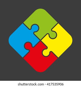 Four piece flat puzzle round infographic presentation. 4 step circle business diagram. Four section compare service banner. Vector illustration template shape . 3d Abstract Background