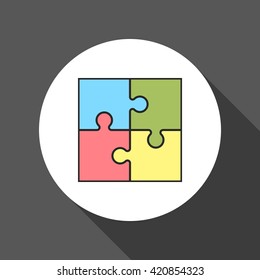 Four piece flat puzzle round infographic presentation. 4 step circle business diagram. Four section compare service banner. Vector illustration template shape . 3d Abstract Background