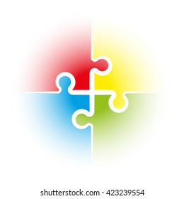 Four piece flat puzzle round infographic presentation. 4 step circle business diagram. Four section compare service banner. Vector illustration template shape . 3d Abstract Background