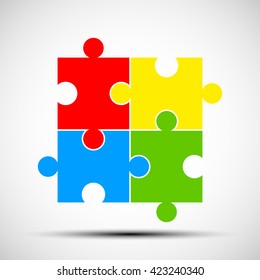 Four piece flat puzzle round infographic presentation. 4 step circle business diagram. Four section compare service banner. Vector illustration template shape . 3d Abstract Background
