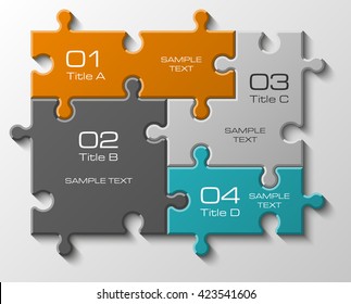 Four piece flat puzzle round infographic presentation. 4 step circle business diagram. Four section compare service banner. Vector illustration template shape . 3d Abstract Background