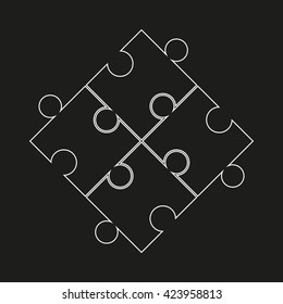 Four piece flat puzzle round infographic presentation. 4 step circle business diagram. Four section compare service banner. Vector illustration template shape . 3d Abstract Background