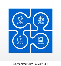 four piece flat round puzzle infographic presentation. 4 step circle business diagram. four section compare service banner. Vector illustration template shape . Abstract Background