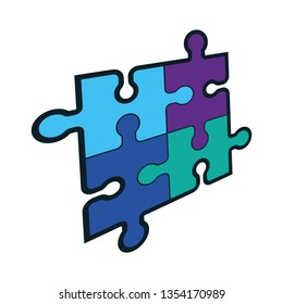 Four piece puzzle. 4 step process diagram. Four section. Square schedule diagram. Isolated, white. Vector