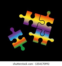 Four piece puzzle. 4 step process diagram. Four section. Square schedule diagram. Isolated, black. Vector