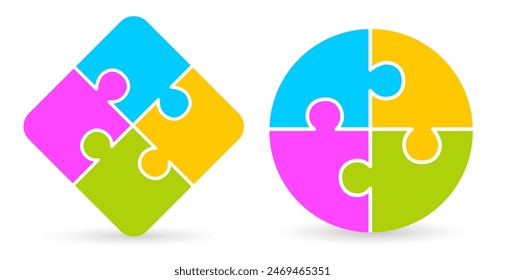 Four piece puzzle diagram, jigsaw chart blank template on white background. Abstract infographics design for business presentation or web site.