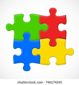 Four piece puzzle. Solution concept. Vector illustration