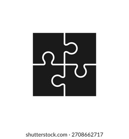 Four piece square puzzle icon. Black silhouette. Vector illustration on white background.