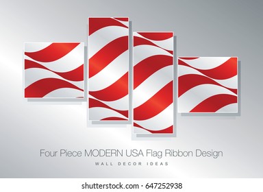 Four piece USA flag ribbon wall decor design
