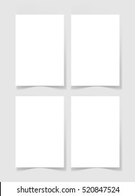 four pieces blank A4 sheet of white paper with the shadow for your design, vector illustration