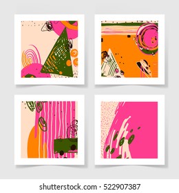four pieces blank sheet of white paper with the shadow and bright colors abstract pattern for your design, vector illustration