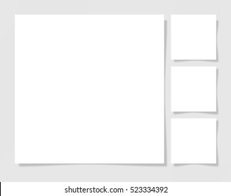  Four Pieces Blank Sheet Of White Square Paper With The Shadow For Your Design, Vector Illustration