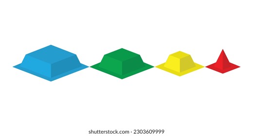 Four pieces of different colors from a pyramid in a row