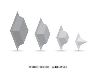 Four pieces of different shades of gray from a pyramid in a row