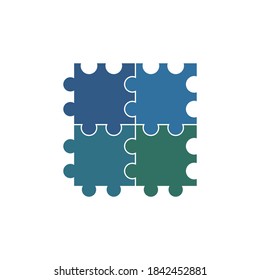 Four pieces of jigsaw puzzle or autism puzzle piece symbol flat vector icon for apps and websites
