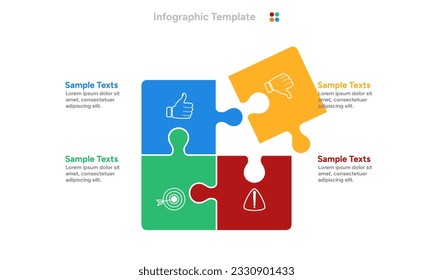 Four pieces jigsaw puzzle squares diagram template with white icon. Vector Infographic.