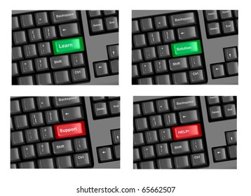Four pieces of keyboard with highlighted keys. Vector.