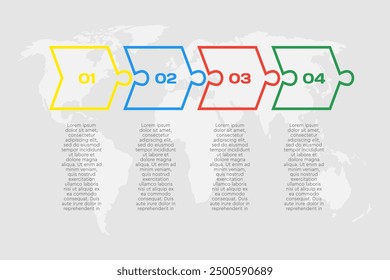 Four pieces puzzle arrow line infographic. Business, idea, flow concept. Template for 4 options, parts, processes. Jigsaw info graphic. Can be used for process, presentation, layout, banner, graph