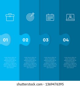 Four pieces puzzle column diagram. Columns business presentation infographic. 4 steps, parts, pieces of process diagram. Section compare banner. Jigsaw puzzle info graphic. Marketing strategy.
