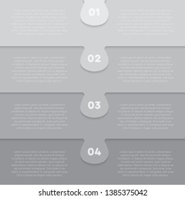 Four pieces puzzle column diagram. Columns business presentation infographic. 4 steps, parts, pieces of process diagram. Section compare banner. Jigsaw puzzle info graphic. Marketing strategy.