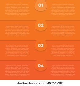Four pieces puzzle column diagram. Columns business presentation infographic. 4 steps, parts, pieces of process diagram. Section compare banner. Jigsaw puzzle info graphic. Marketing strategy.