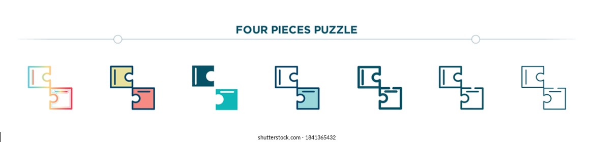 four pieces puzzle icon designed in gradient, filled, two color, thin line and outline style. vector illustration of four pieces puzzle vector icons. can be used for mobile, ui, web
