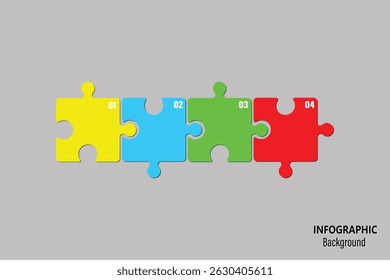 Infografía del rompecabezas de cuatro piezas. Conjunto de Vector de piezas de rompecabezas. Rompecabezas del rompecabezas en el fondo gris. Conjunto de piezas de rompecabezas. Ilustración vectorial