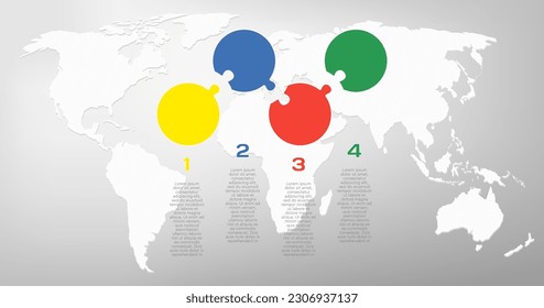 Four pieces puzzle line infographic. Business, idea, flow concept. Template for 4 options, parts, processes. Jigsaw info graphic. Can be used for process, presentation, layout, banner, graph