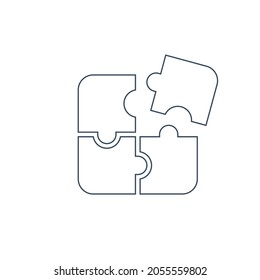 Four pieces Puzzle linear icon, teamwork solution symbol. Stock Vector illustration isolated on white background.
