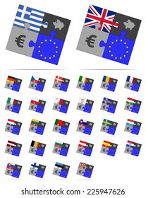 four pieces of puzzle on the euro and europe 