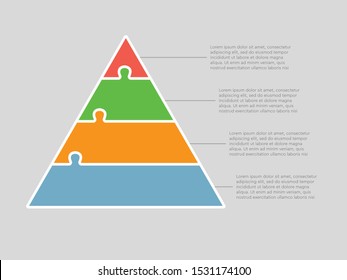 Four Pieces Puzzle Pyramid Process. Triangle Line Business Presentation Infographic. 4 Steps, Parts, Pieces Of Process Diagram. Section Compare Banner. Jigsaw Puzzle Info Graphic.